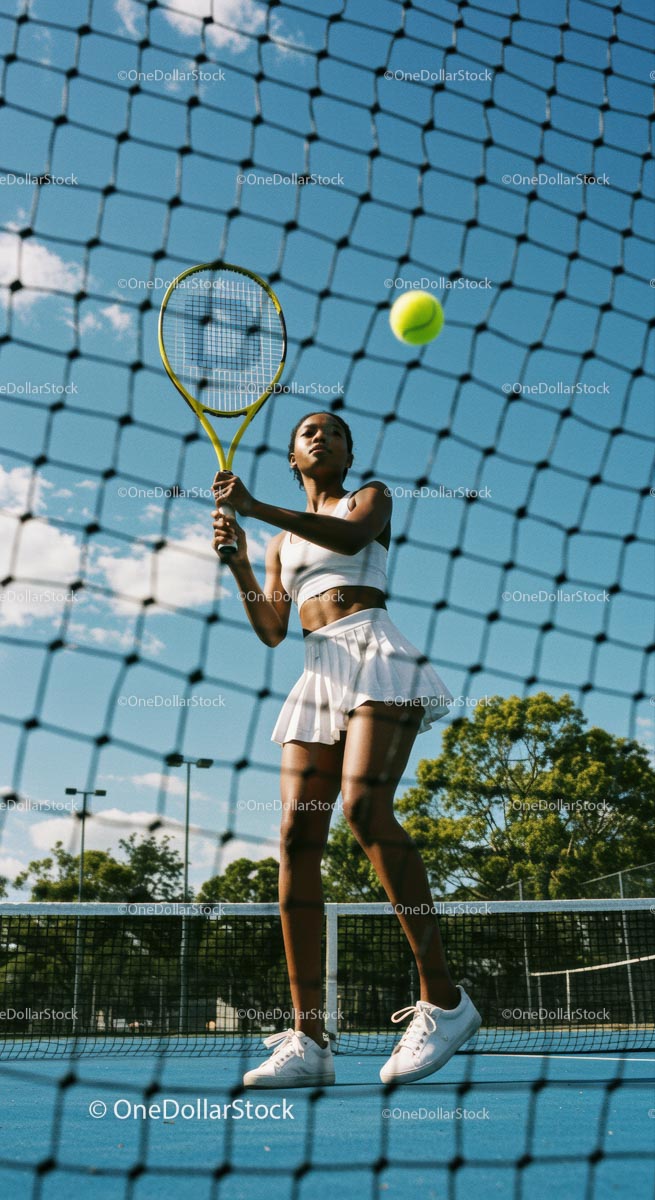 Female Tennis Player in Action at Sunny Outdoor Court