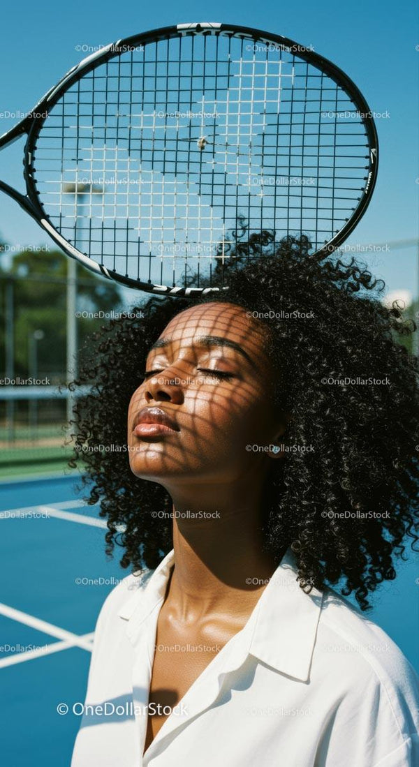 Relaxed Woman with Tennis Racquet on Sunny Court