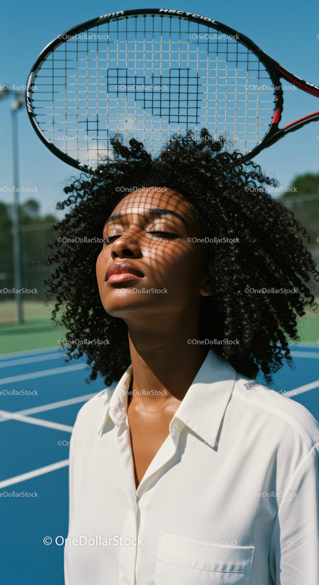 Woman Relaxing on Tennis Court Under the Sunlight