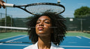 Young Woman Relaxing on Tennis Court Under Sun
