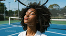 Relaxed Woman on Tennis Court with Racket Shadow Play