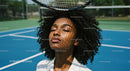 Relaxed Woman on Tennis Court with Racket Shadow Play