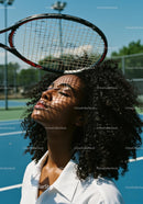 Serene Moment on the Tennis Court with Racket Shadow