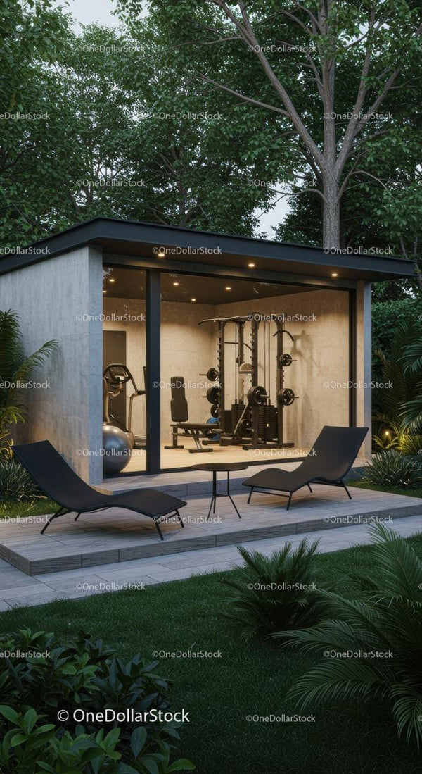 Contemporary Home Gym in Serene Outdoor Setting