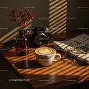 Cozy Morning Coffee with Vintage Camera and Newspaper