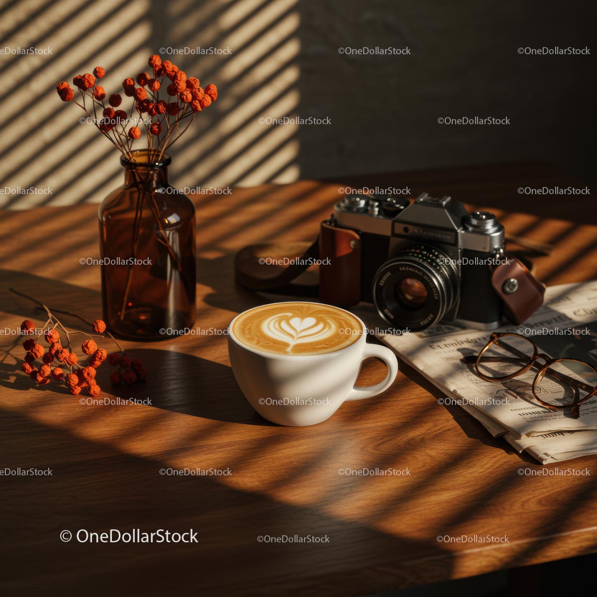 Cozy Morning with Latte and Vintage Camera