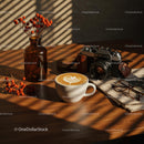 Cozy Morning with Latte and Vintage Camera