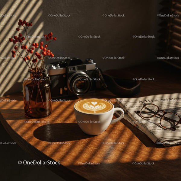 Cozy Morning Coffee with Vintage Camera and Autumn Decor