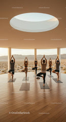 Group Yoga Class in Serene Desert Setting
