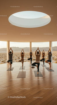 Group Yoga Class in Serene Desert Setting