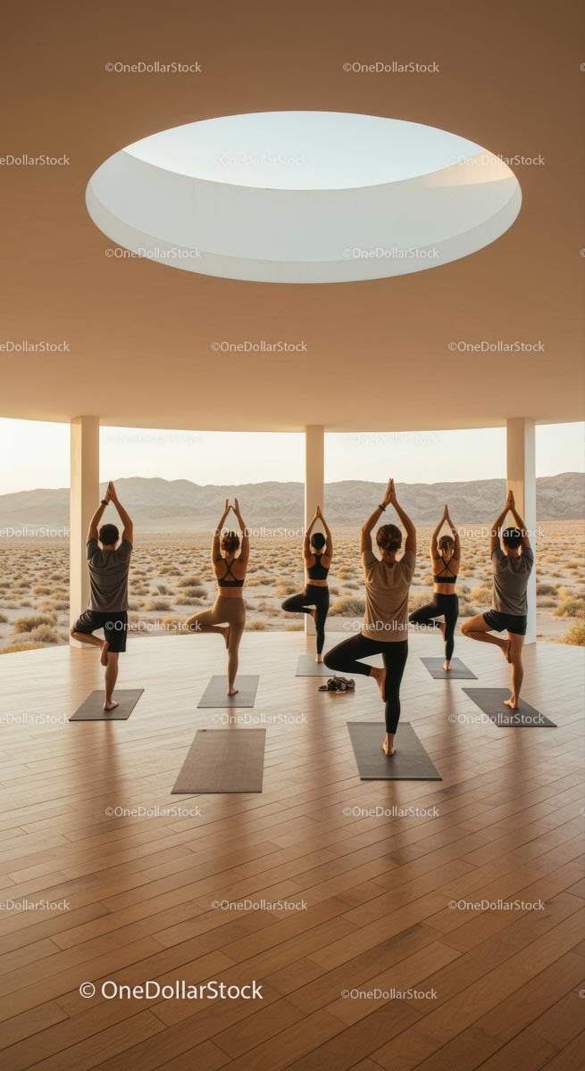 Group Yoga Session with Desert View in Serene Setting (26 Images)