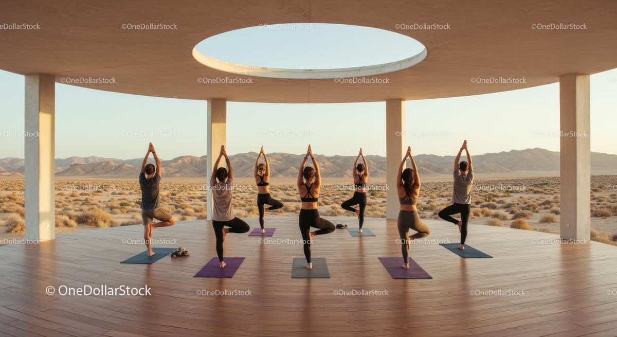 Group Yoga Session in Serene Desert Setting
