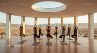 Yoga Class Practicing in Desert Pavilion