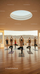Group Yoga Class in Modern Desert Retreat