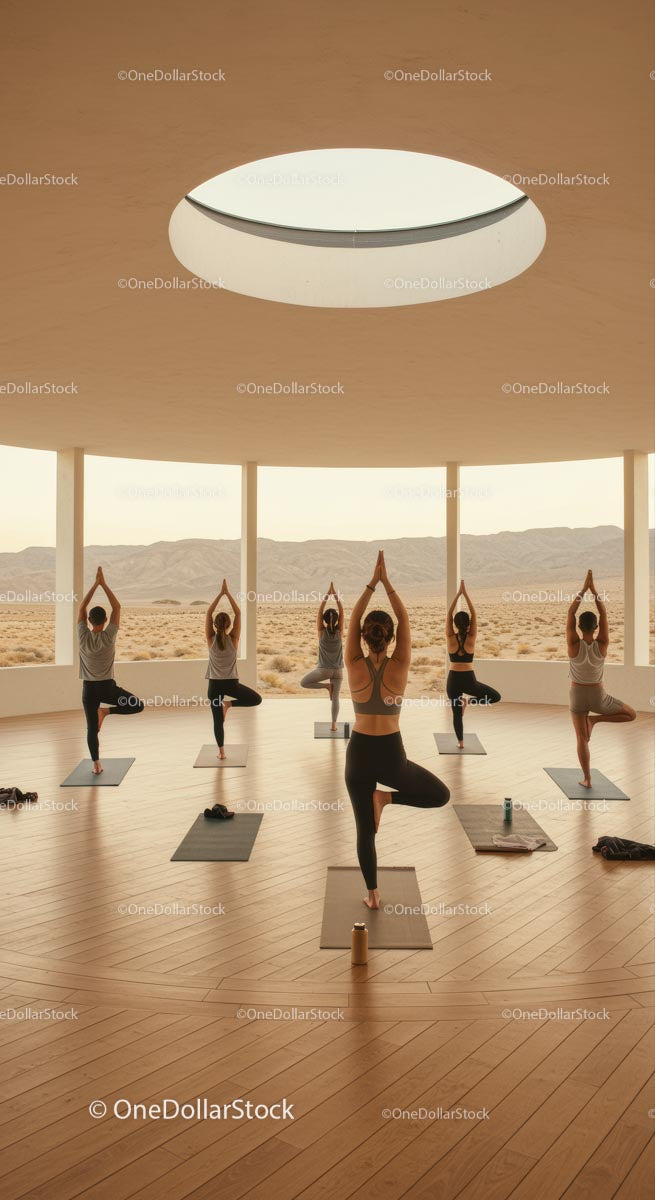 Group Yoga Session in Modern Desert Studio