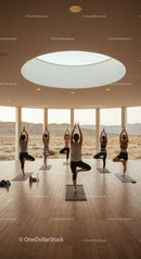 Group Yoga Class in a Scenic Desert Pavilion