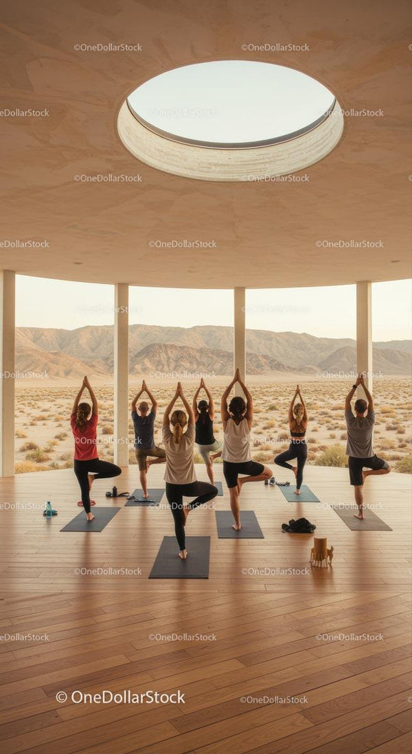 Group Yoga Session in Modern Desert Pavilion