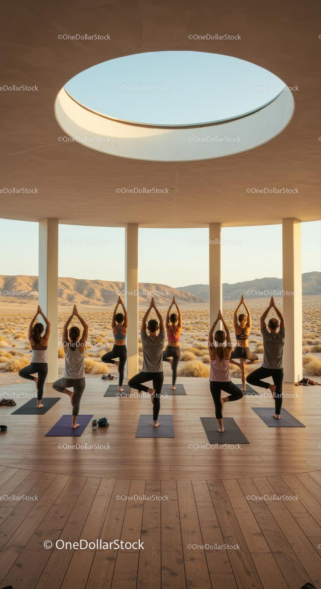 Group Yoga Session in Scenic Desert Setting