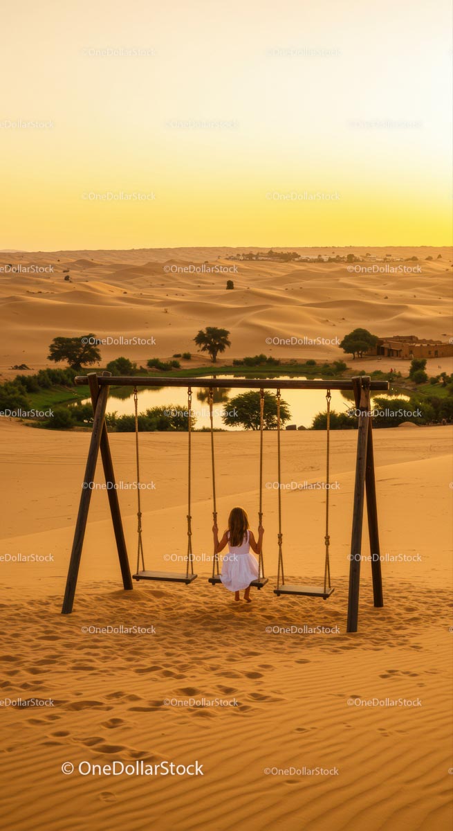Child on Swing Overlooking the Desert at Sunset
