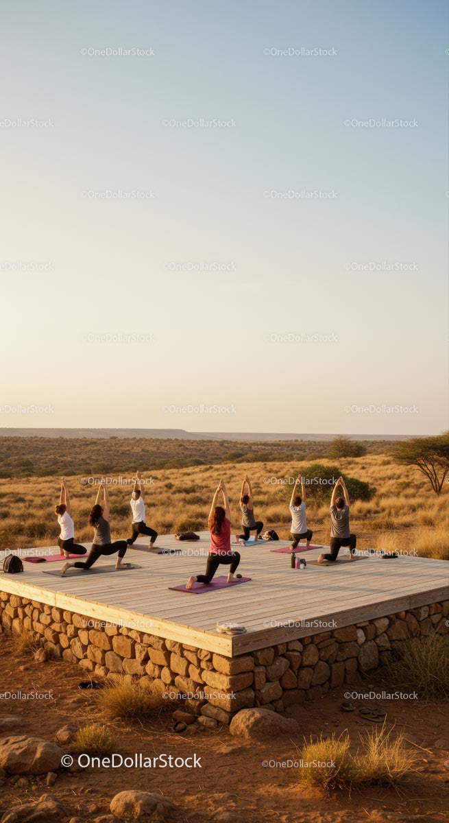 Morning Yoga Class in the Serene Desert Landscape