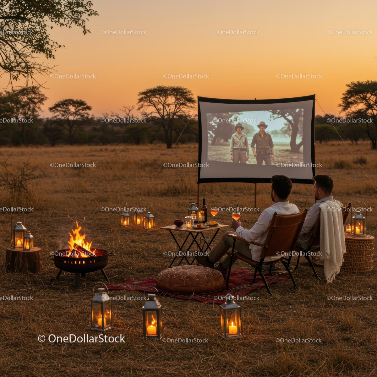 Outdoor Cinema Experience in a Serene Wilderness Setting