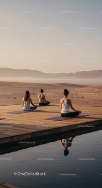 Women Practicing Yoga on a Tranquil Desert Deck