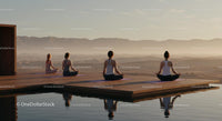 Group Meditation on Tranquil Mountain Deck at Sunrise