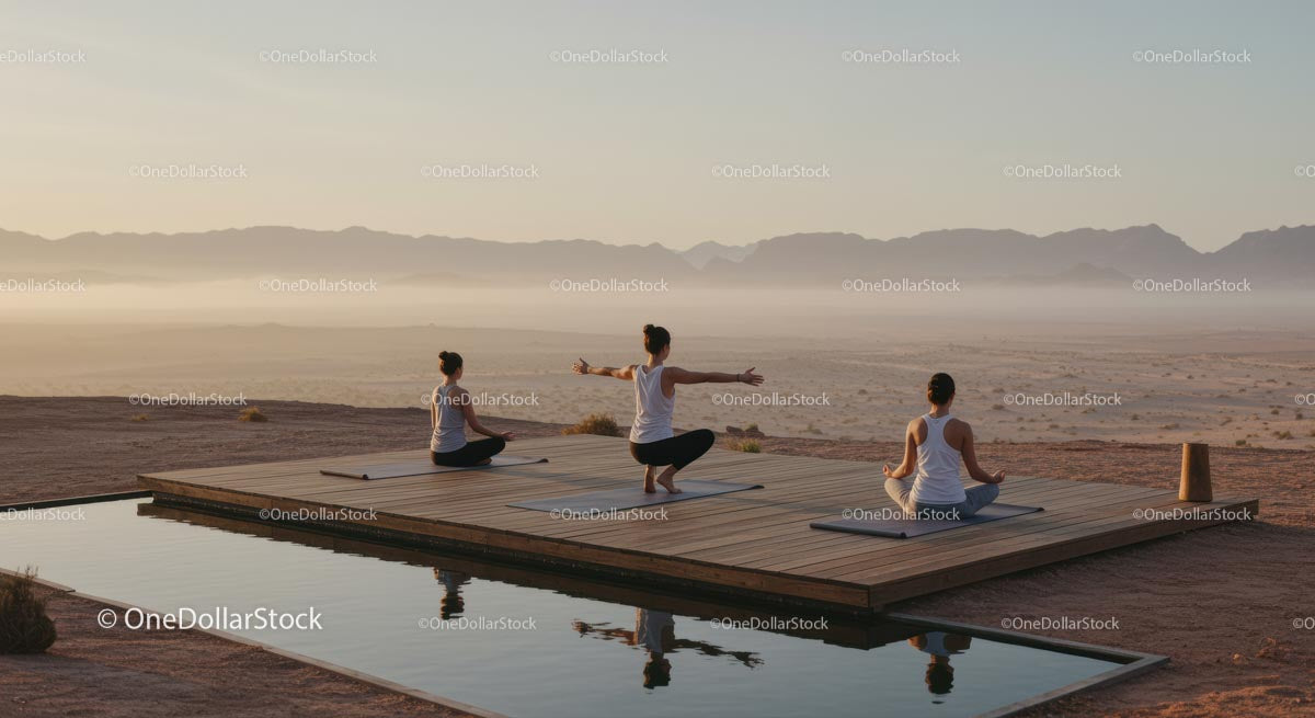 Relaxing Yoga Session at Desert Sunrise