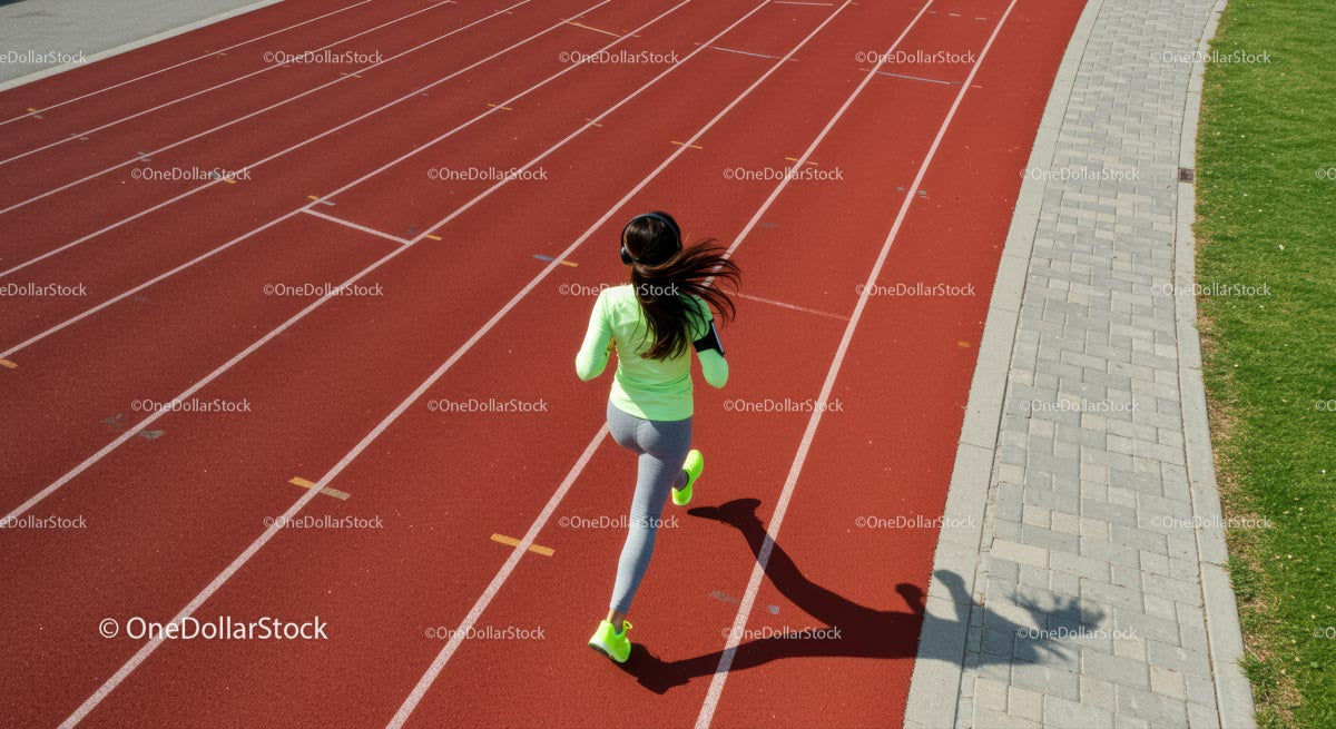 Female Runner on a Red Track During Morning Exercise