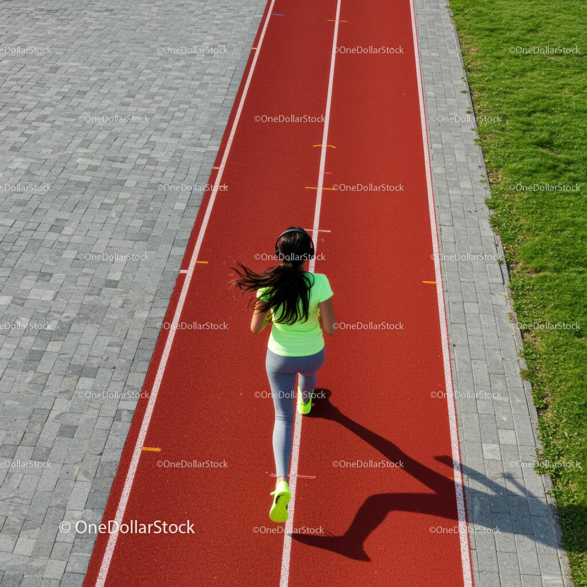 Woman Jogging on a Red Running Track in Sunny Weather