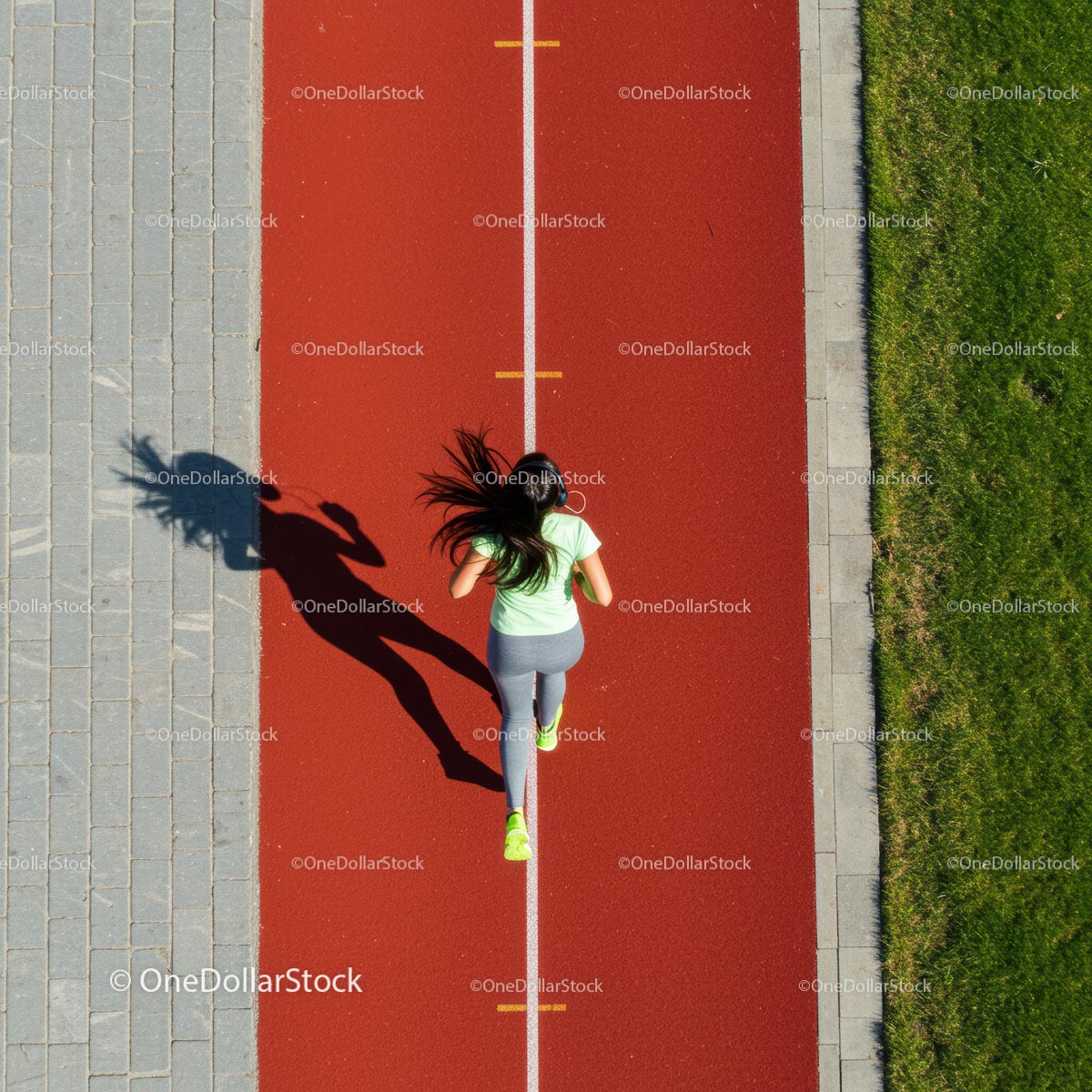 Top View of Female Runner on Red Athletic Track