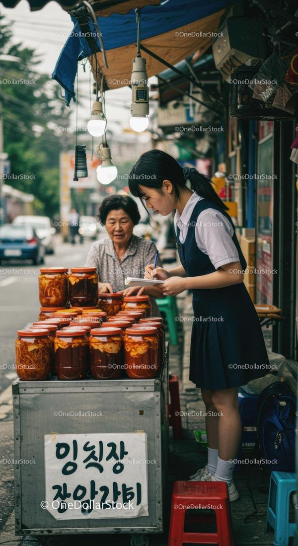 Women Shopping for Kimchi Jars at a Street Market