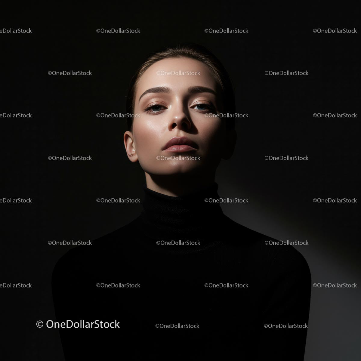 Elegancka kobieta w czarnym golfie z efektownym oświetleniem