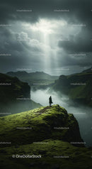 Dramatic Cliffside Adventure Under Moody Skies