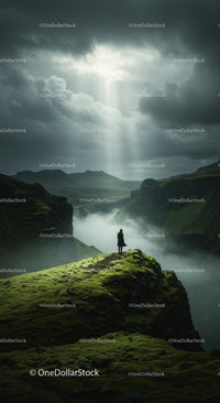Dramatic Cliffside Adventure Under Moody Skies