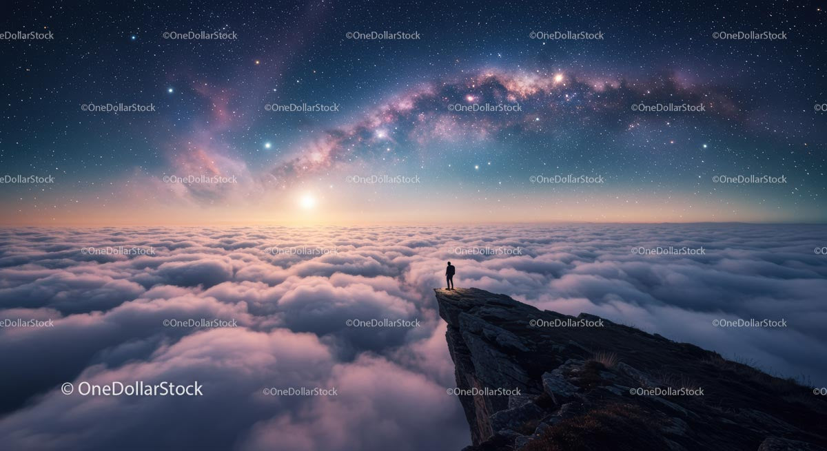 Silhouette of Adventurer Under Starry Milky Way Sky