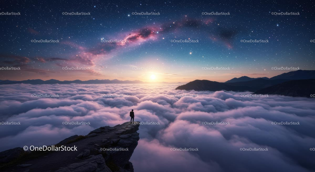 Starry Night Above Majestic Mountain Clouds