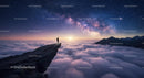 Man Standing on Cliff Edge Under Starry Milky Way Sky