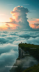 Majestic Mountain Cliff with Vibrant Sunset Clouds