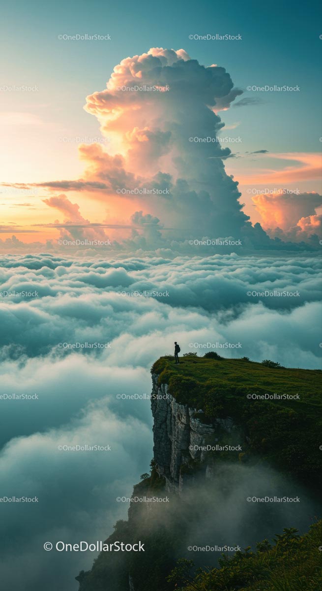 Majestic Mountain Cliff with Vibrant Sunset Clouds