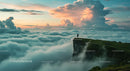 Solitary Figure Overlooking a Sea of Clouds at Sunset