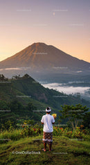 Traditional Ritual at Sunset Near Majestic Mount Agung
