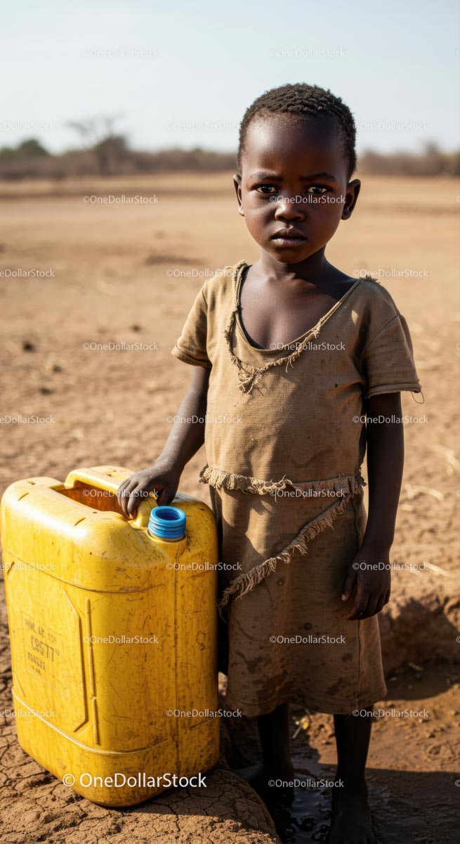 Child in Drought-Affected Area with Water Container