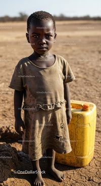 Child in a Rural Area with Yellow Jerrycan