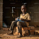 Young Boy in Rural Setting Holding Toy Car
