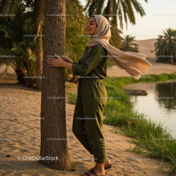Woman Enjoying Serenity at a Desert Oasis