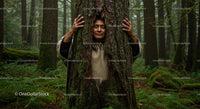 Person Embracing a Tree in a Serene Forest