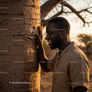 Man Smiling by Baobab Tree at Sunset