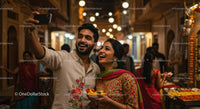 Happy Couple Taking Selfie at Vibrant Night Market