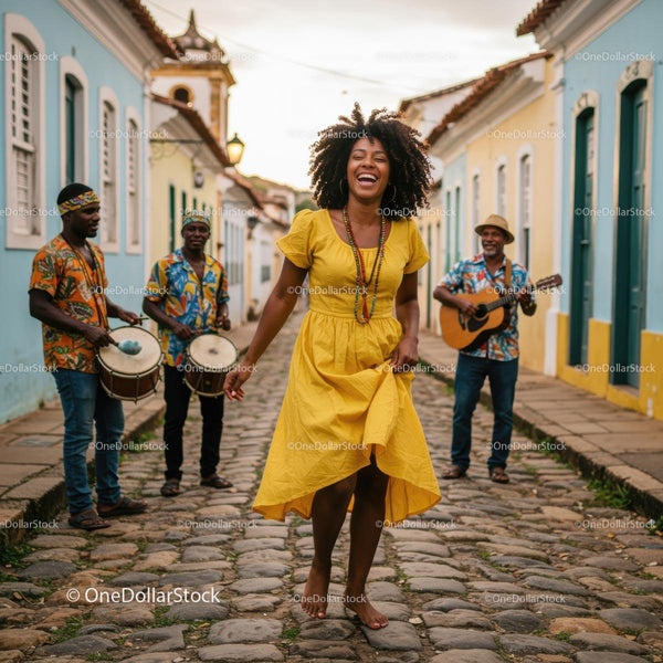 Radosny uliczny występ z afro-brazylijskimi muzykami